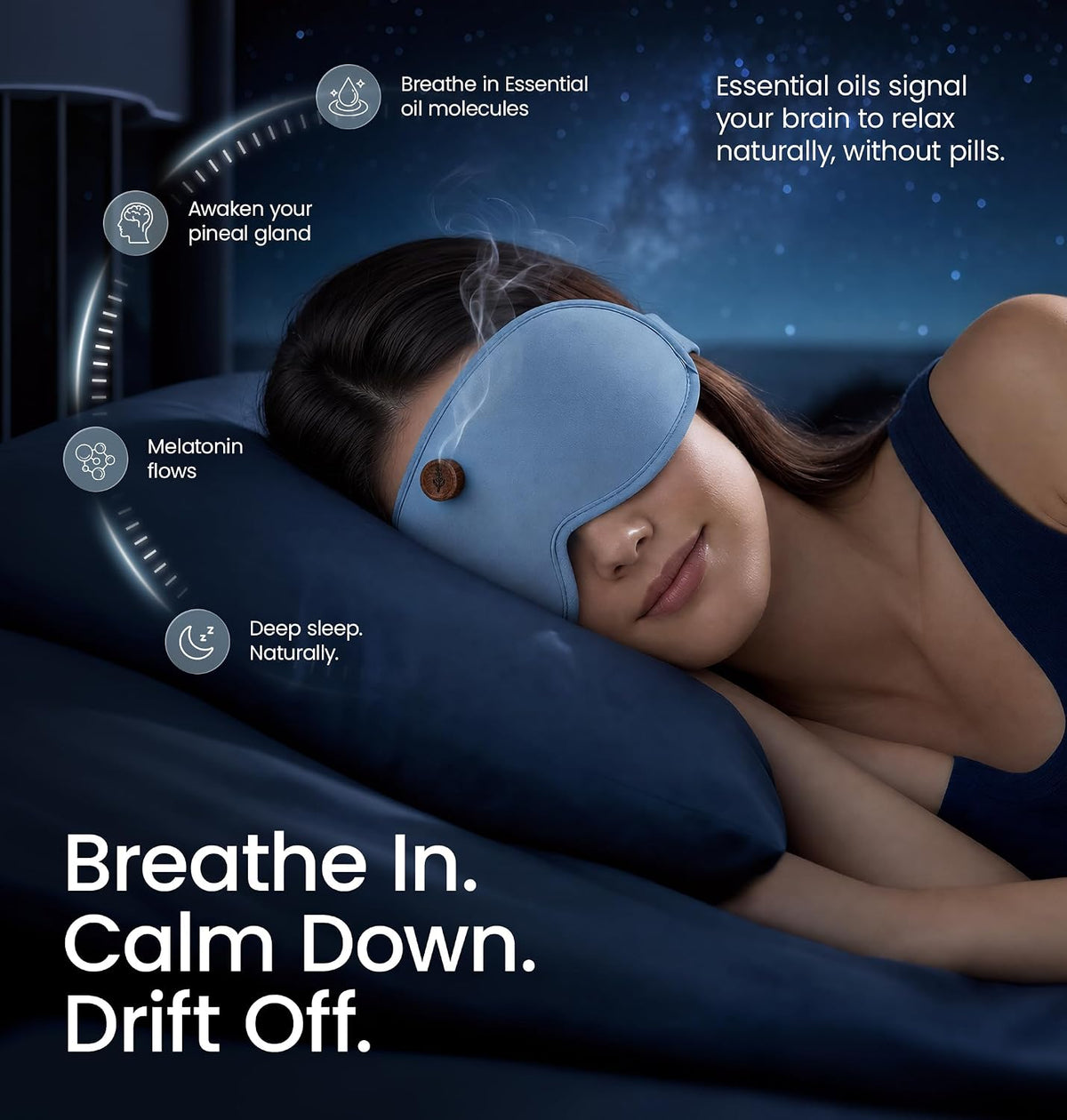 Essential Oils Diffuser Sleep Mask Bamboo Cotton with Aromatherapy, Lavender 3D Eye Mask Blackout, Magnetic Wood Diffuser for Women Men Side Sleeper Travel, Home, Natural Sleep, Relaxation, Meditation