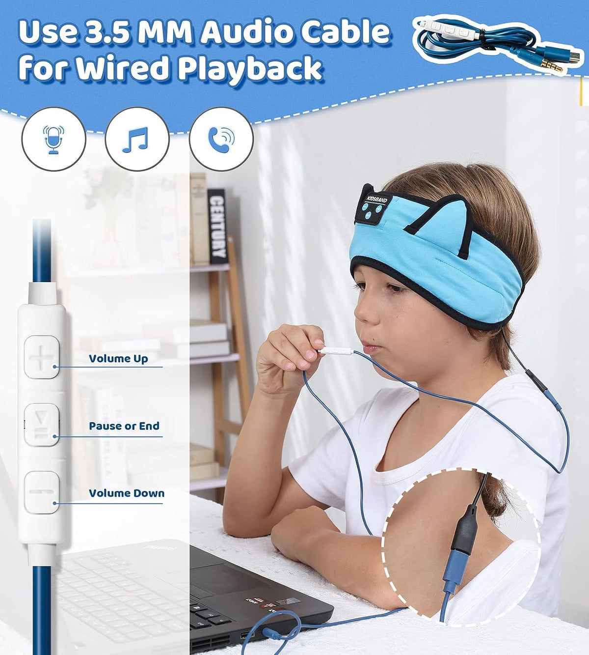KIDSBAND Kids Bluetooth Headphones, Sleep Headband [Wireless & Wired Playback 2in1] Foldable Headphones for School/Travel/Tablet/Sleep