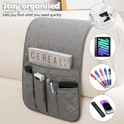 Huakaile Foldable Remote Control Holder Non-Slip Couch Sofa Chair Waterproof Armrest Organizer with 5 Pockets Armrest Organizer Couch Recliner Caddy Fits for Ipad, Phone, Magazines (Coffee)