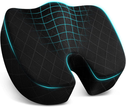 TushGuard Office/ Car Seat Cushion, Non-Slip Sciatica & Back Coccyx Tailbone Pain Relief Chair Pad, Memory Foam Butt Pillow for Computer Desk, Wheelchair, Driving (Black)