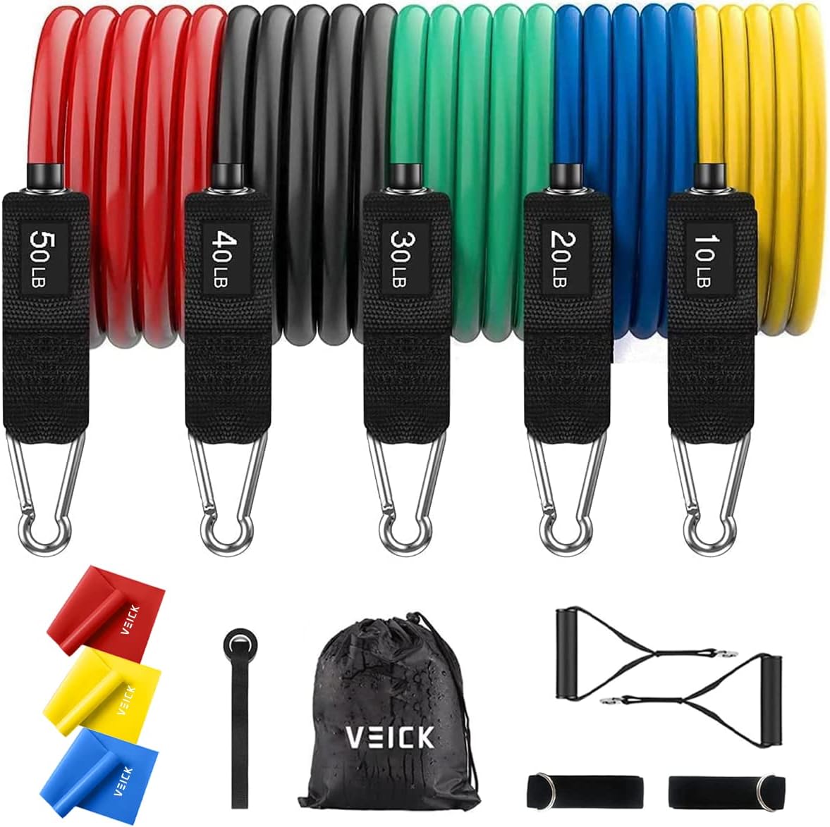 VElCK Resistance Bands Set with Handles for Exercise, Workout and Home Gym | 100% Natural Latex, 10-150LBS, Versatile for Yoga, Pilates, Strength, Home Gym