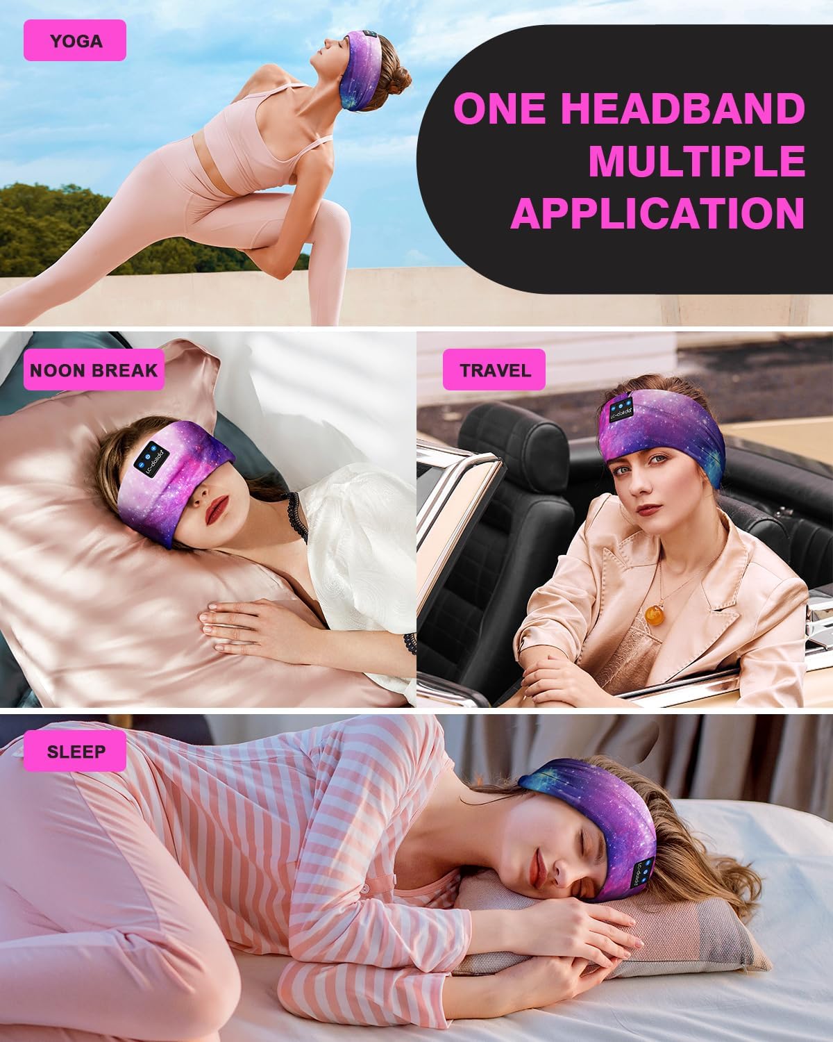LC-dolida Sleep Headphones Bluetooth 5.4, Headband Headphones Earphones Wireless, Sleep Mask for Gifts,Workout,Jogging,Yoga(Purple)