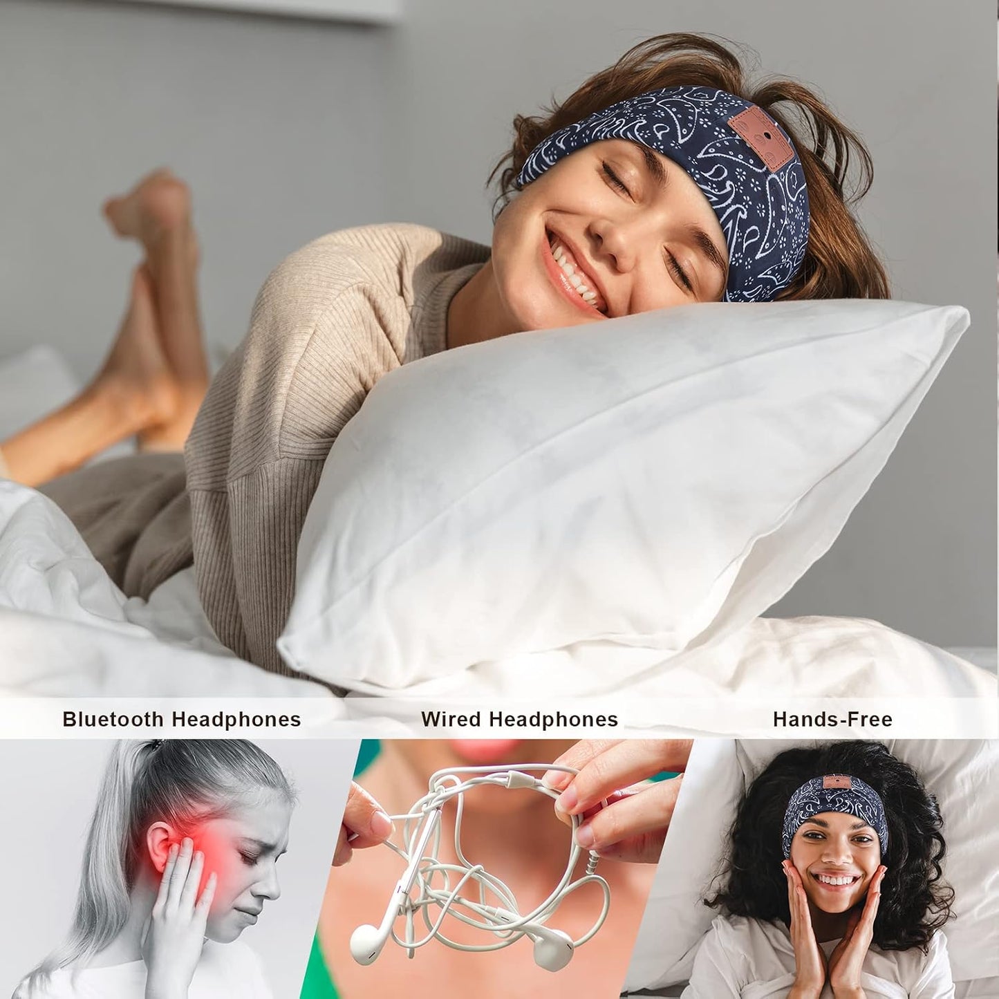 2-Pack Sleeping Headphones Wireless Bluetooth 5.4, Headband Headphones with Ultra-Thin Speakers, Bluetooth Headband for Side Sleepers, Running, Workout, Insomniac, Travel, Meditation（Black&Grey）