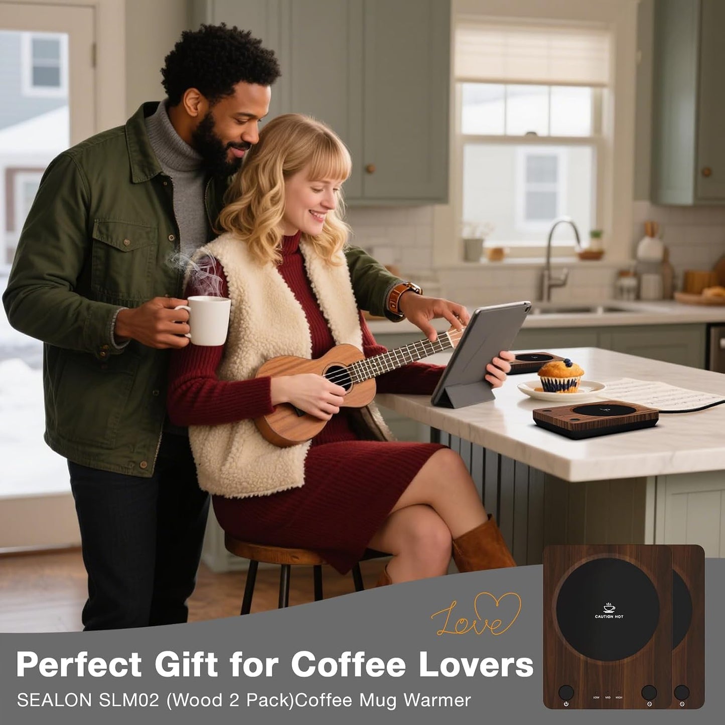 SEALON SLM03 Electric Coffee Mug Warmer - 3-Temperature Desk Cup Warmer with Auto Shut-Off (4 Hours) for Heating Coffee, Tea, Milk & Beverages
