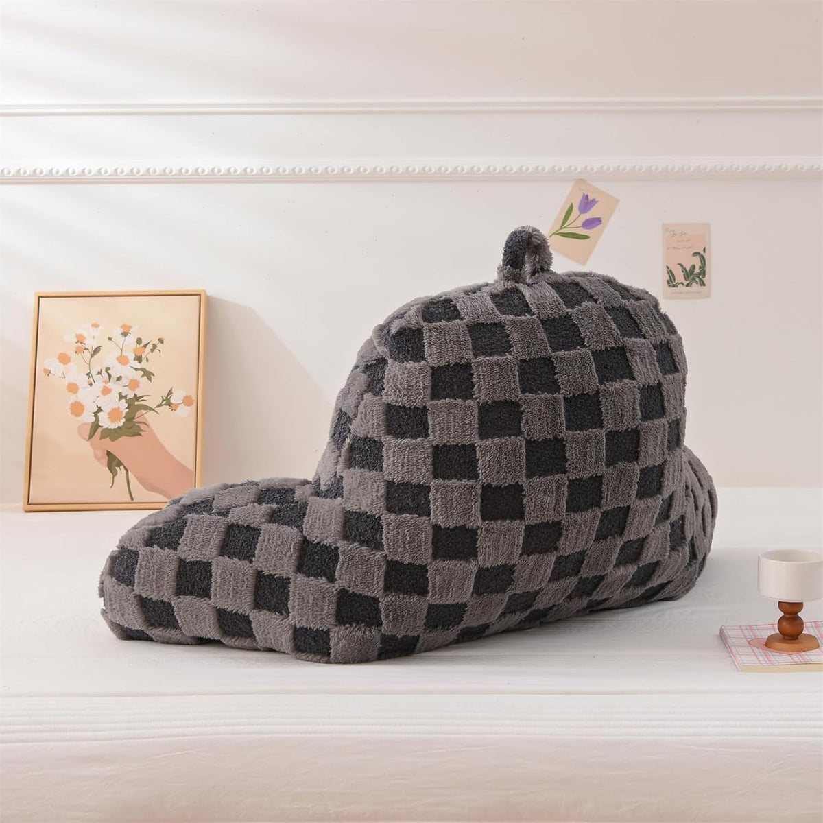Aimuan Reading Pillow Checkered Bed Rest Wedge Backrest Checkerboard Pillow with Arms Back Support for Sitting Up in Bed Cushion Incline Rest Sleeping Snoring Pillow (Beige,Large)