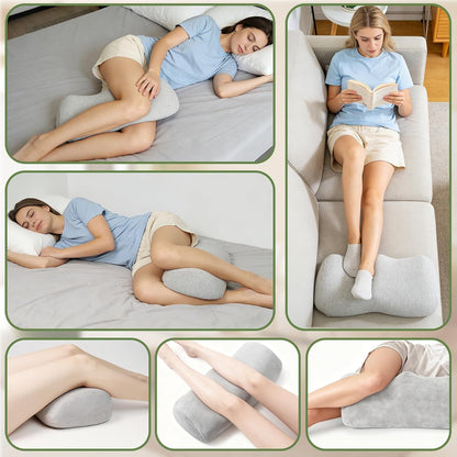Ergonomic Knee Pillow for Back Sleeping - Memory Foam Bolster Pillow for Sleep Improvement, Knee Support, Leg Elevation, Back Pain Relief, with Softer Non-Irritating Washable Cover, Grey