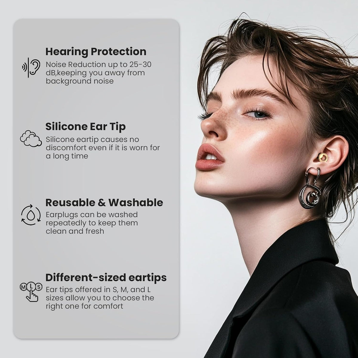 JUSTRVN Ear Plugs for Sleeping,2 Pairs of Stylish Reusable Noise Reduction Earplugs with 8 Pairs Tips & case,Hearing Protection Earplugs for Concert,Travel,Work,Live Events - 25dB-30dB