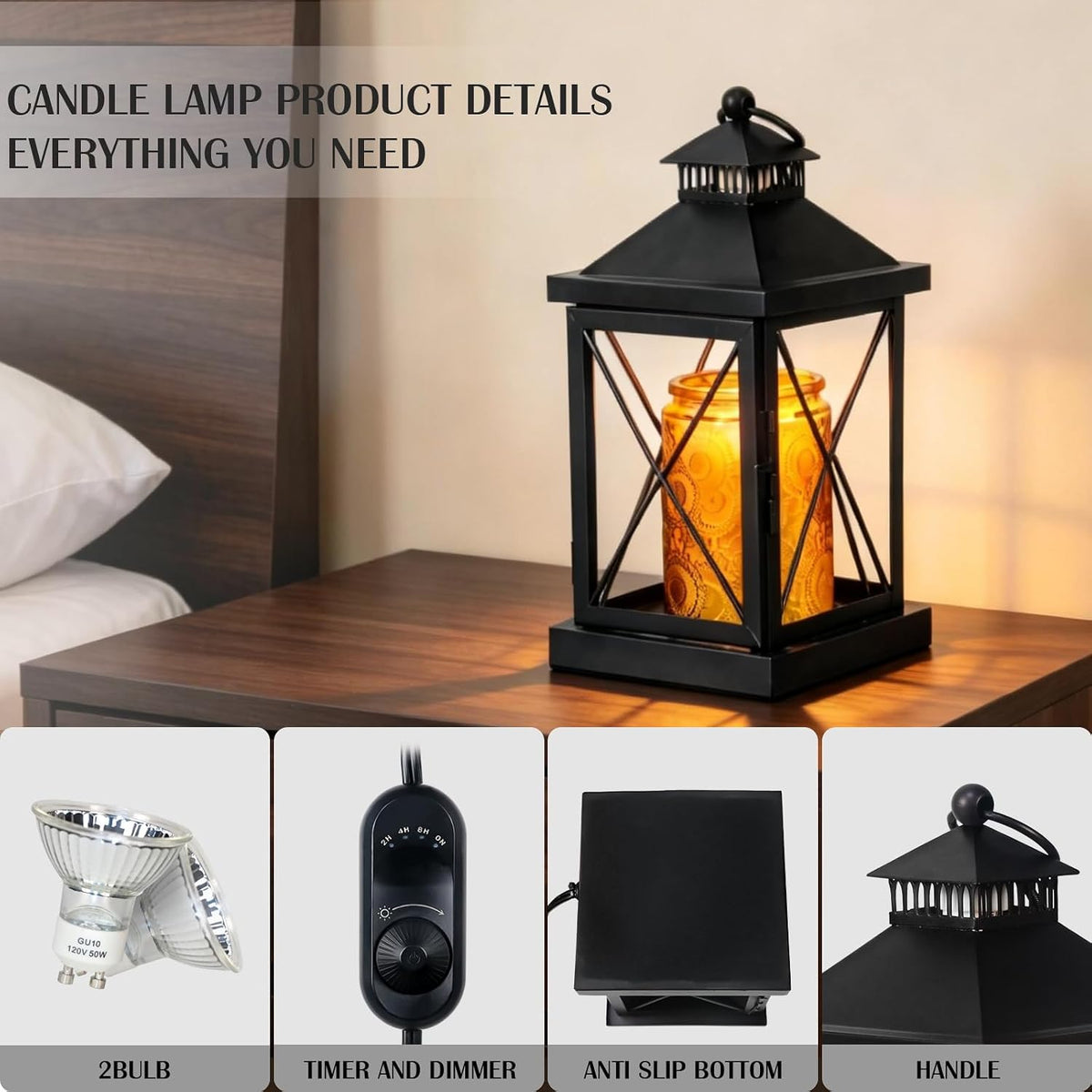 2026 New Candle Warmer Lamp with Timer,Compatible with 3 Wick Candles Jars,Vintage Candle Warmer Lantern Lamp,Dimmable Farmhouse Candle Lamp Warmer,Fully Enclosed and Hanging Up Designed