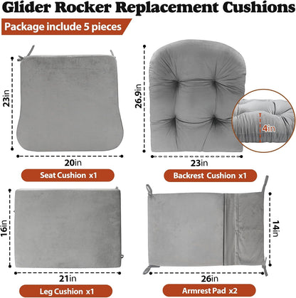 JZHLLA Glider Rocker Replacement Cushion Set with Storage Pockets Soft Flannel Fabric & High-Resilience Foam Non-Slip Back Rocking Chair Cushion for Living Room Rocking Chair(Beige)