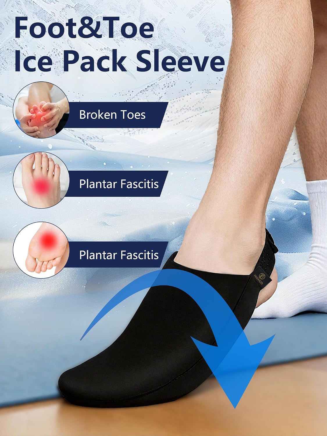 Foot Ice Pack for Toes,Freeze Flexible Ice Gel Socks Cold &Hot Therapy,Foot & Toe Ice Pack Wrap for Tendonitis, Plantar Fasciitis, Swelling, Sprained,Sport Injuries,Black (Black-2 Packs)
