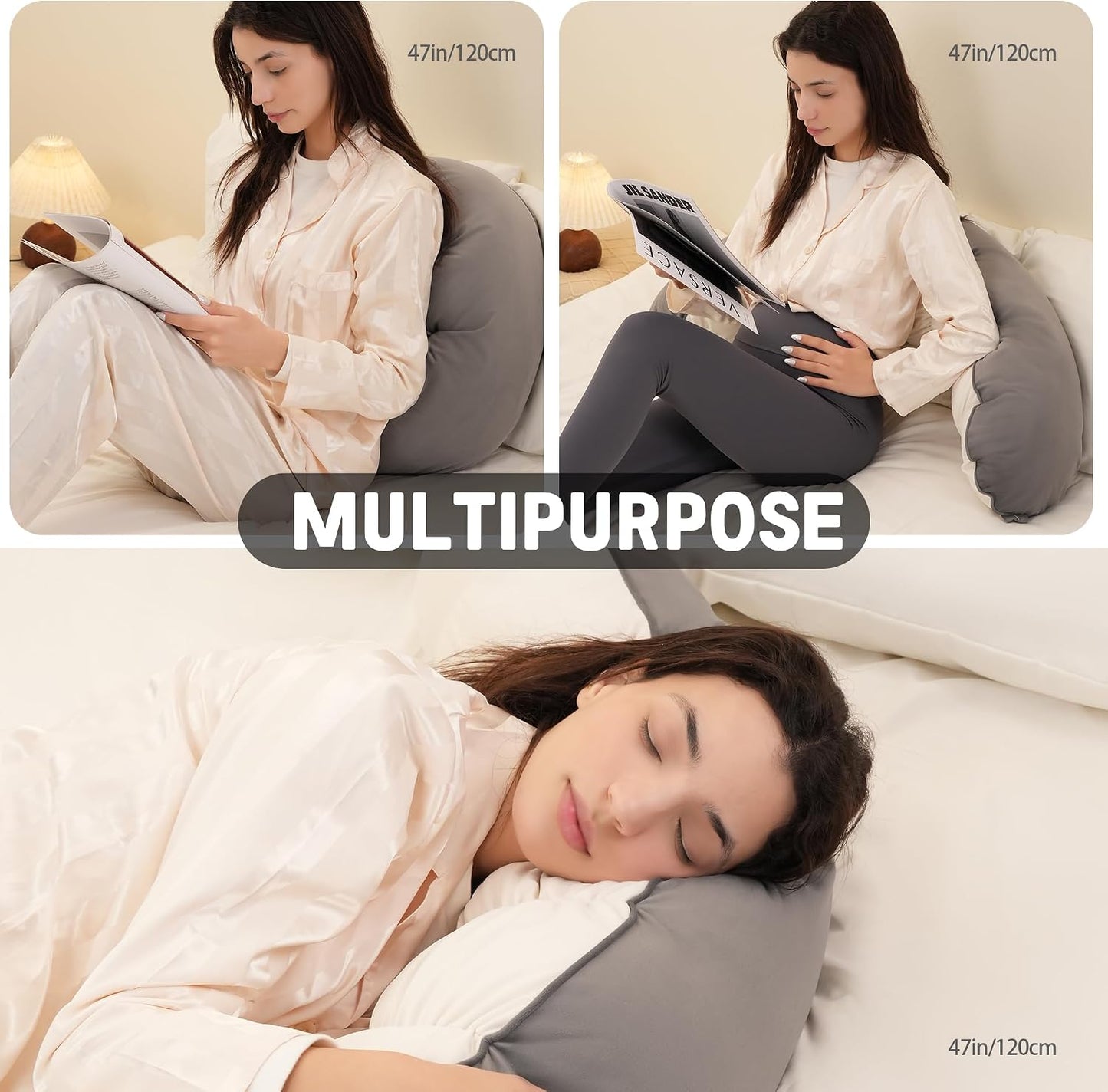 Peallow(Pat. Pend) – Long Round Body Pillow for Adults, Bolster Pillow for Sleeping, Soft and Supportive Pillow for Sleeping & Lumbar Support (Green-White, 29.5")