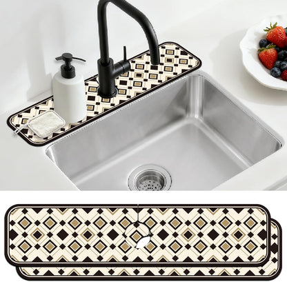 2 Pcs Kitchen Sink Splash Guard Faucet Mat Wood Grain Pattern Faucet Mat for Sinks Natural Wood Color Absorbing Drying Mats for Kitchen Bathroom, 23.6x5.5inch