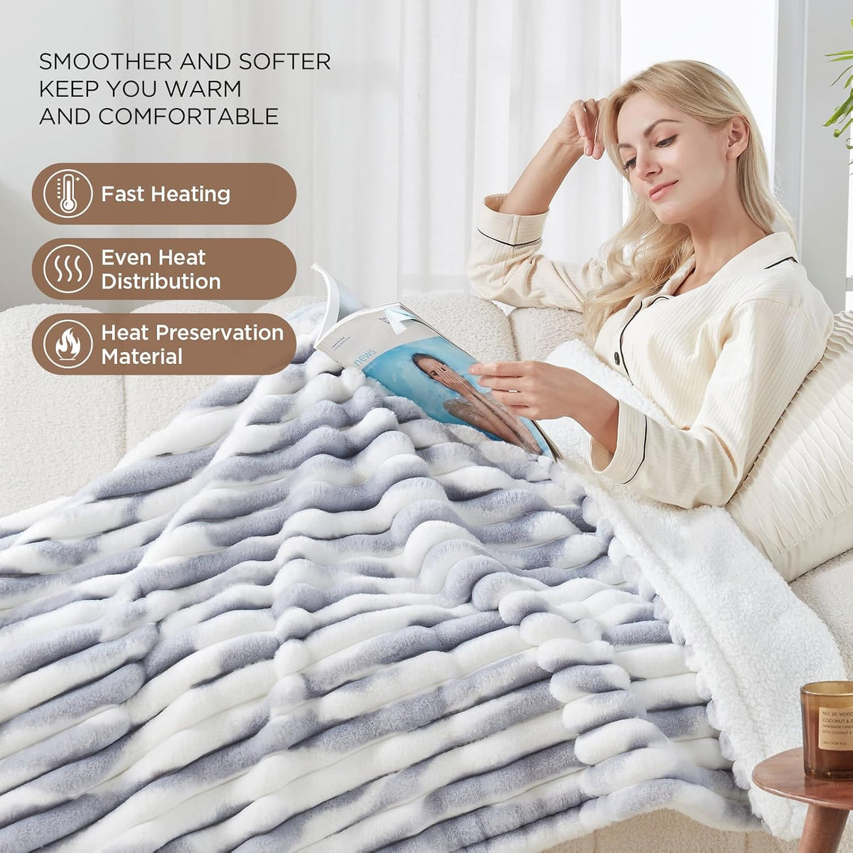 Westinghouse Heated Throw Blanket, 50"x60", Charcoal, ETL Certified
