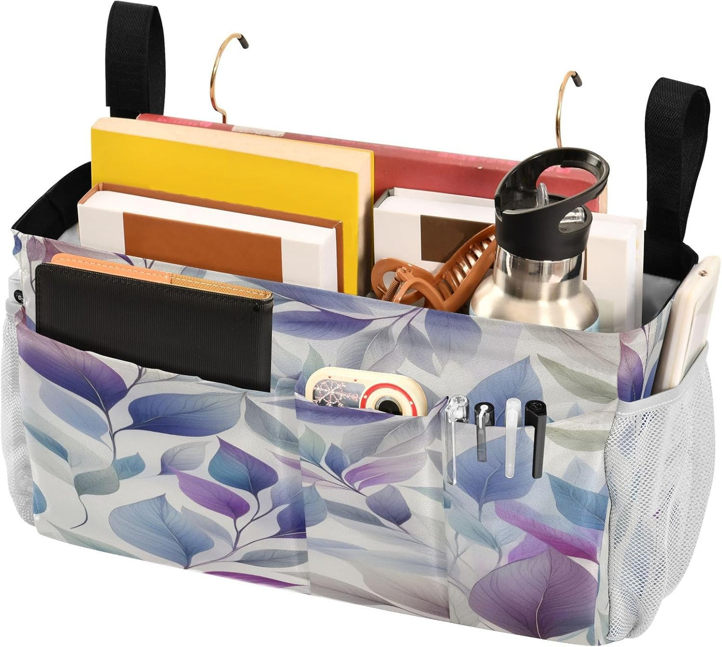 Bedside Caddy Hanging Storage Bag Dancing Leaves Bedside Organizer Caddy for Bunk, Dorm Room, Hospital Beds - Place Magazines / Remotes / Keys