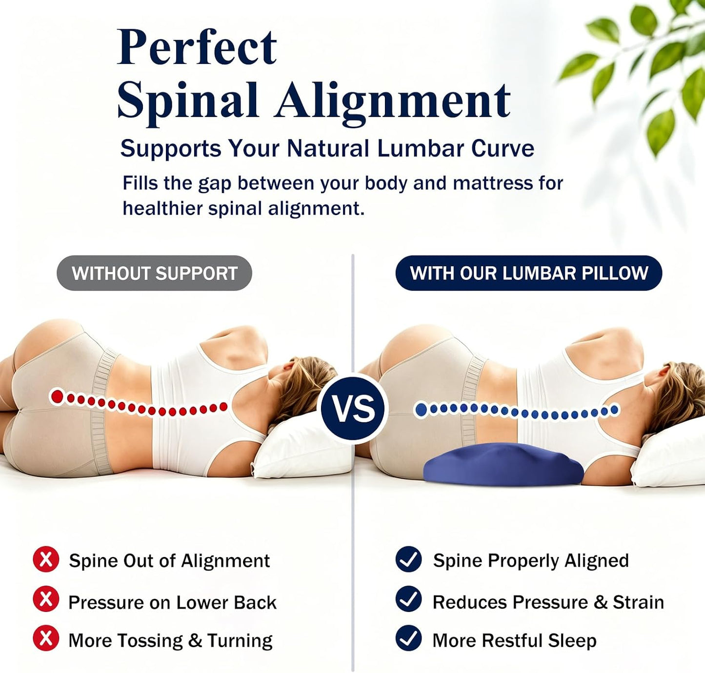 Fledano Lumbar Support Pillow for Bed – Memory Foam Lower Back Pain Relief Pillow for Sleeping, Ergonomic Lumbar Pillow for Side & Back Sleepers, Sciatica & Hip Pain Relief, Washable Cooling Cover