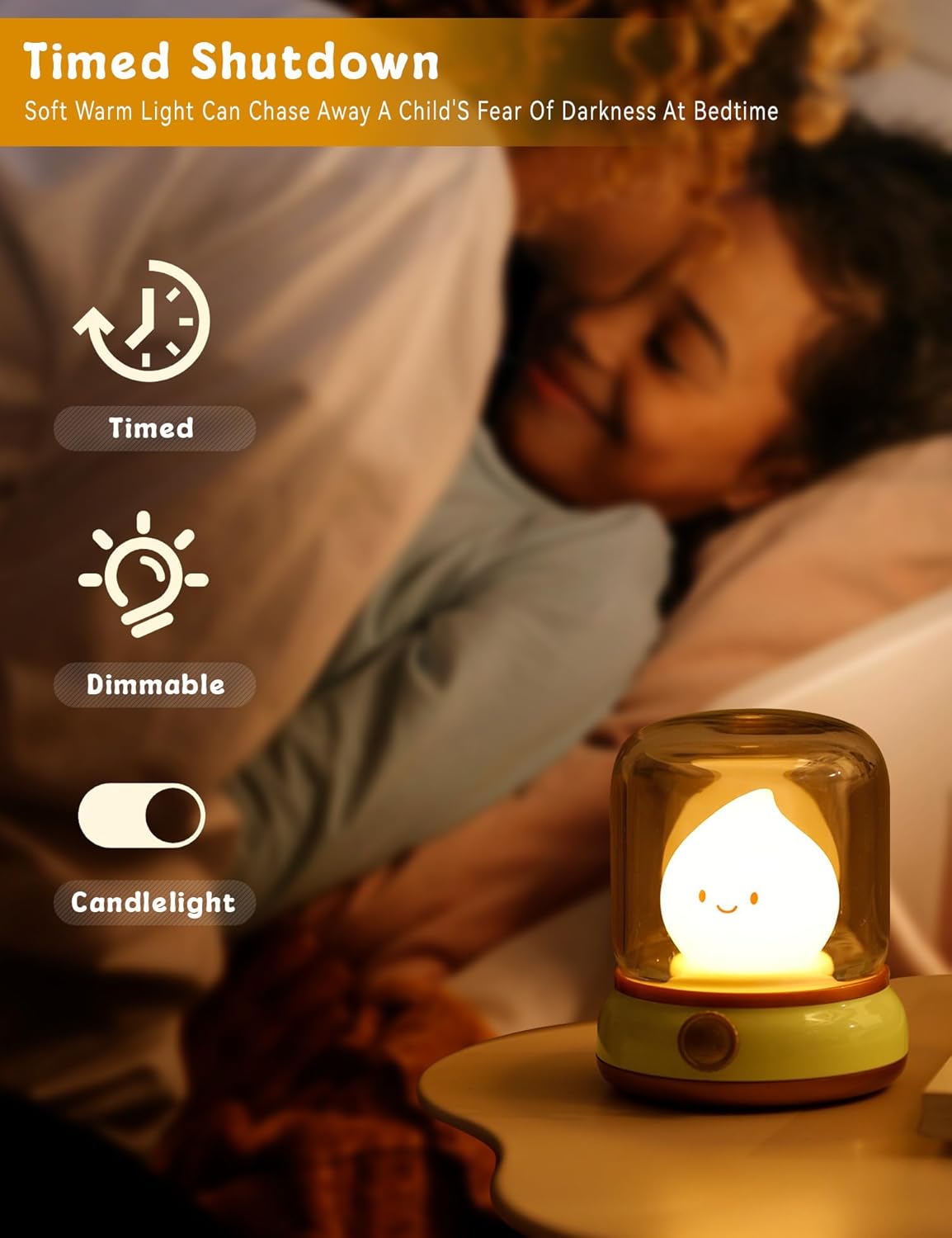 WANIDEA Night Light for Kids, Rechargeable Night Light for Bedroom | Stepless Dimming, Retro Flame, Room Decor, Warm Candlelight, Gifts for Kids, Bedside Lamp With USB-C Charging Cable