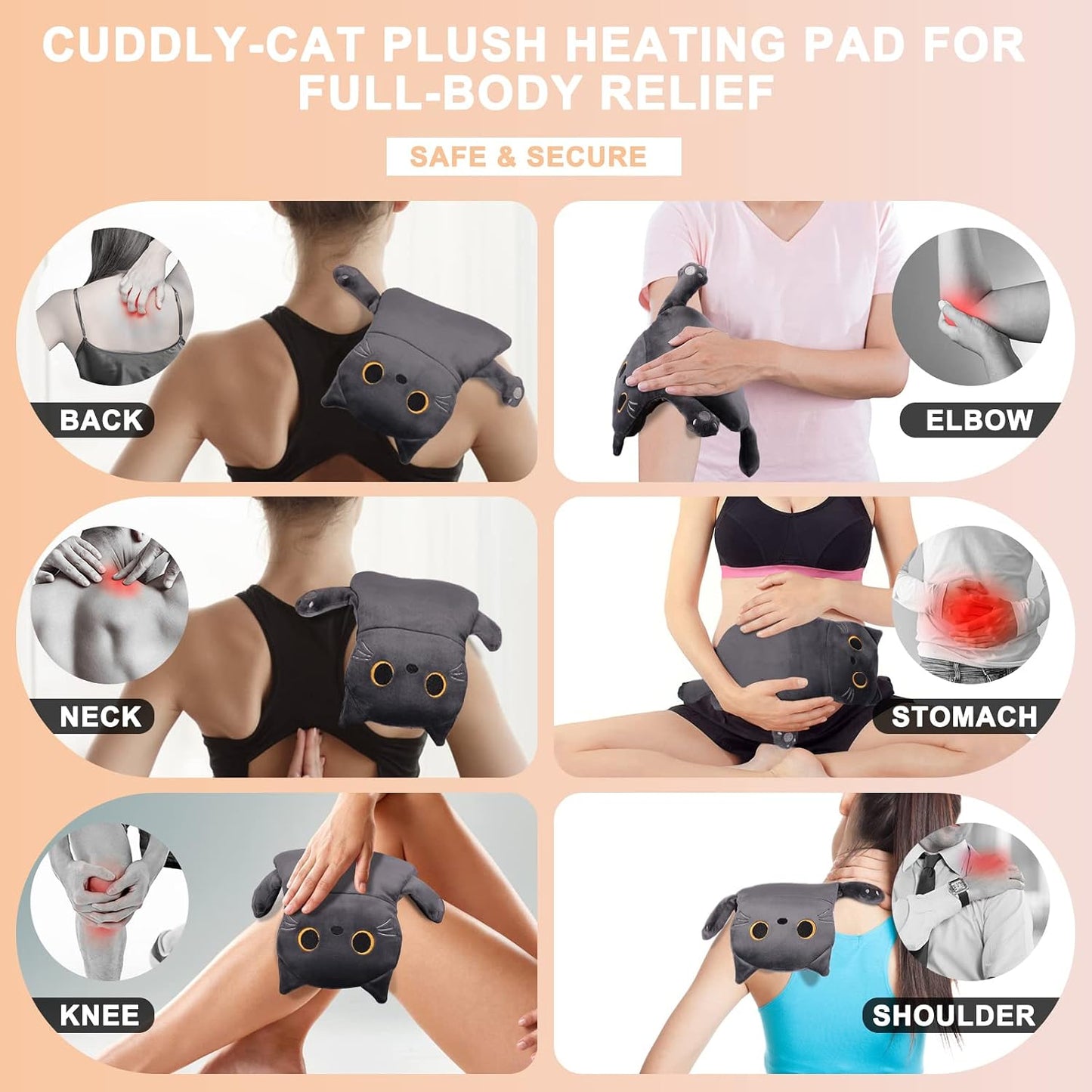 Microwave Heating Pad for Cramps Pain Relief, 16 * 12'' Moist Microwavable Period Menstrual Heating Pads for Cramps, Back, Neck Shoulder and Knee, Cute Stuffed Animal Heating Pad - Grey Cat