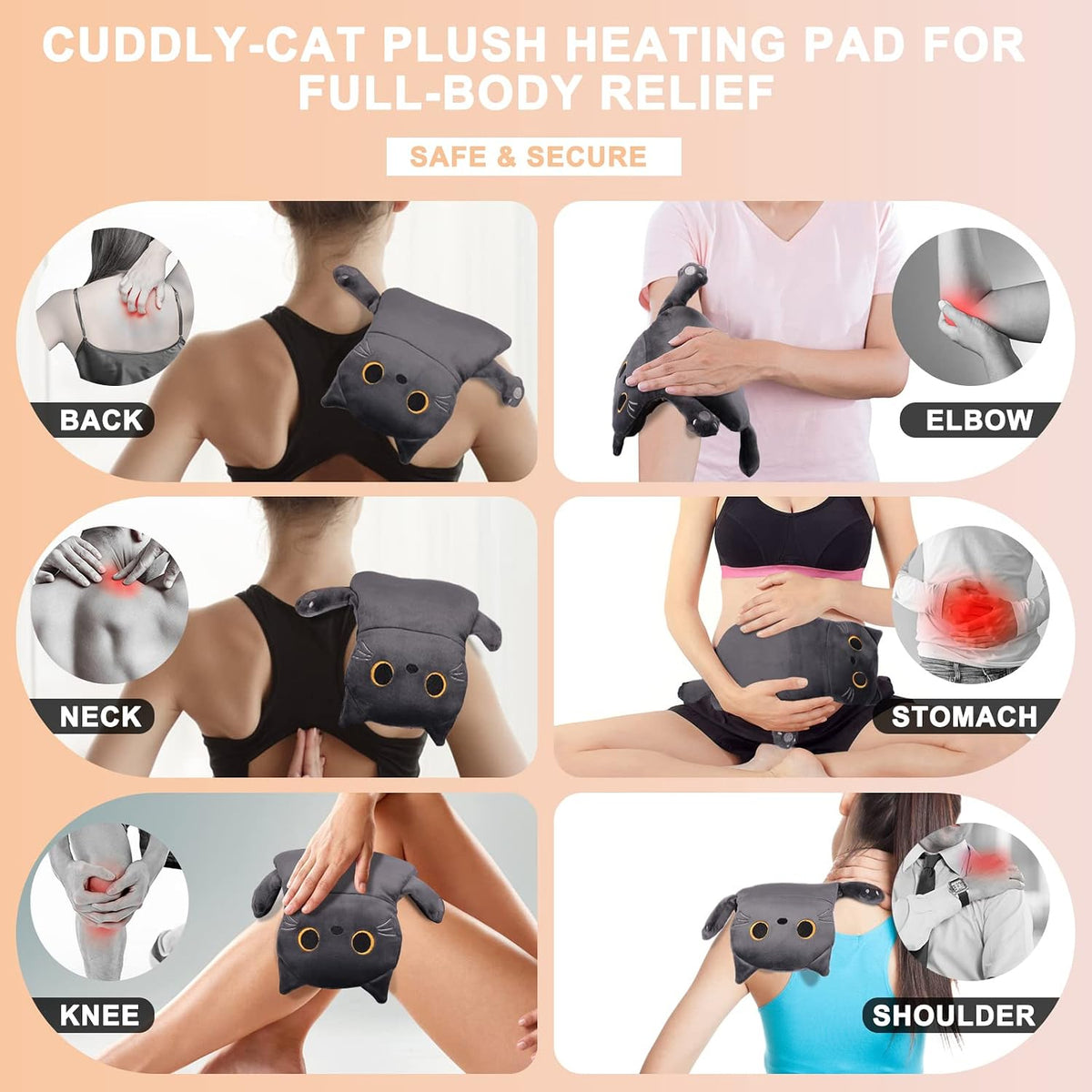 Microwave Heating Pad for Period Cramps Pain Relief, 16"×12", Grey Cat