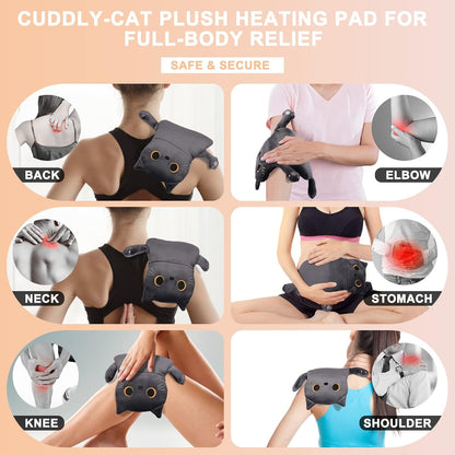 Microwave Heating Pad for Period Cramps Pain Relief, 16"×12", Grey Cat