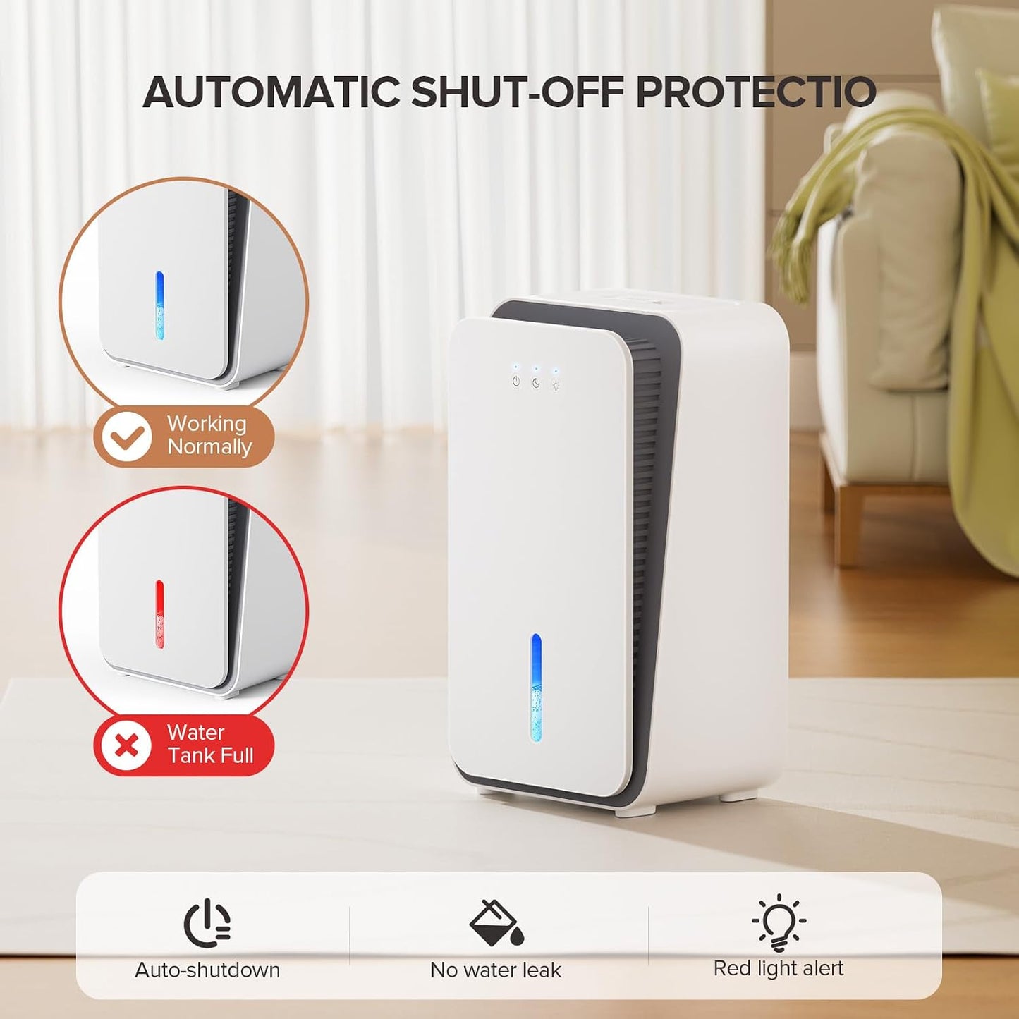 1000 sq.ft Dehumidifier for Home, Dehumidifiers for Basement, Bathroom, Bedroom with Auto Shut Off and Drain Hose, Built-in Aromatherapy Diffuser, 7 Colors LED Light, Quiet Sleep Mode(CS08-Cream)