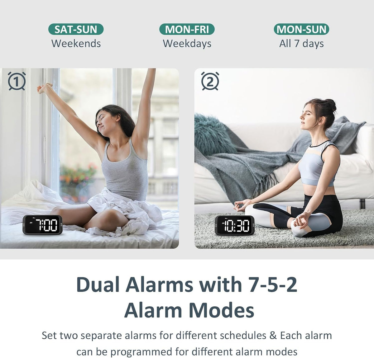 Odokee Digital Dual Alarm Clock for Bedroom with 0-100% Dimmable Display