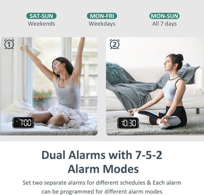Odokee Digital Dual Alarm Clock for Bedroom with 0-100% Dimmable Display