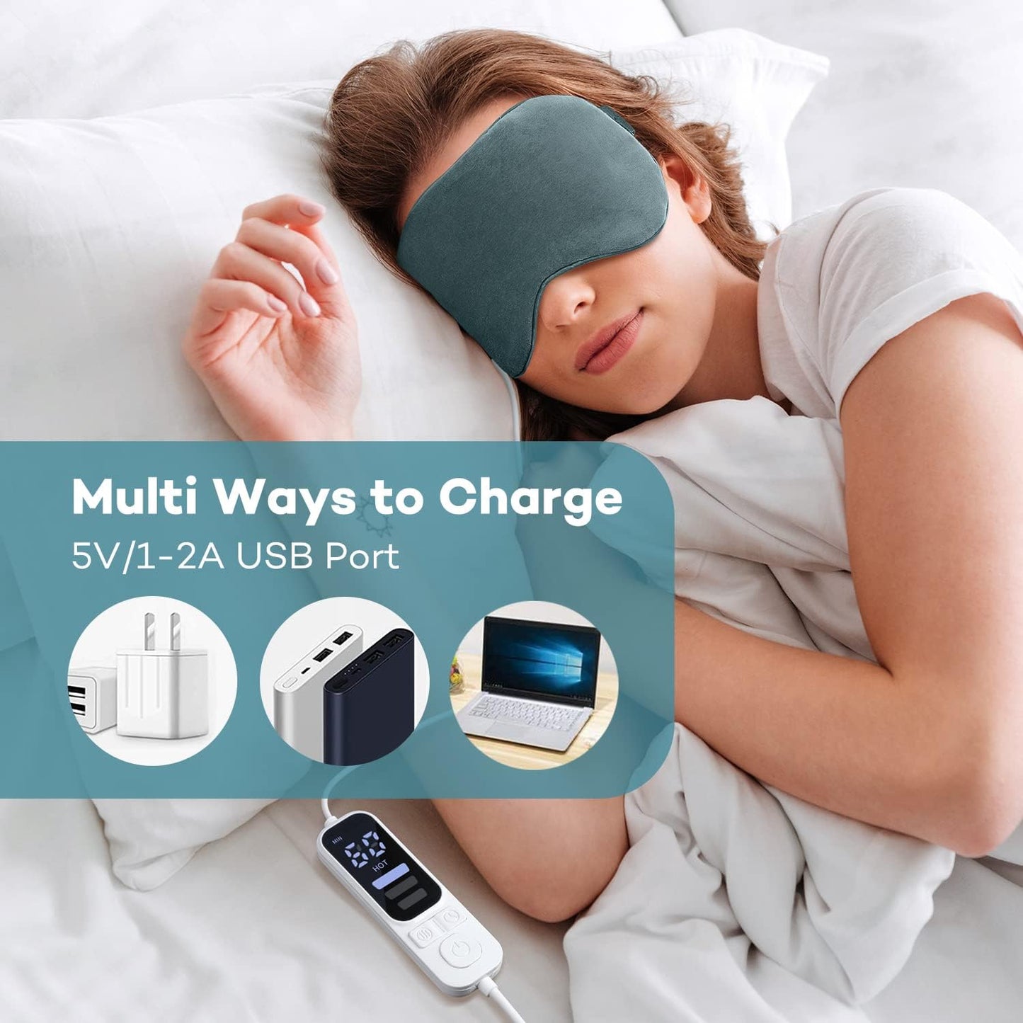 Ezona Heated Eye Mask, Warm Eye Compress Mask for Dry Eyes, Gray | USB Electric Eye Heating Pad, Temperature & Timer Control, Blepharitis, Sinus, Migraine, Stye, MGD Puffiness