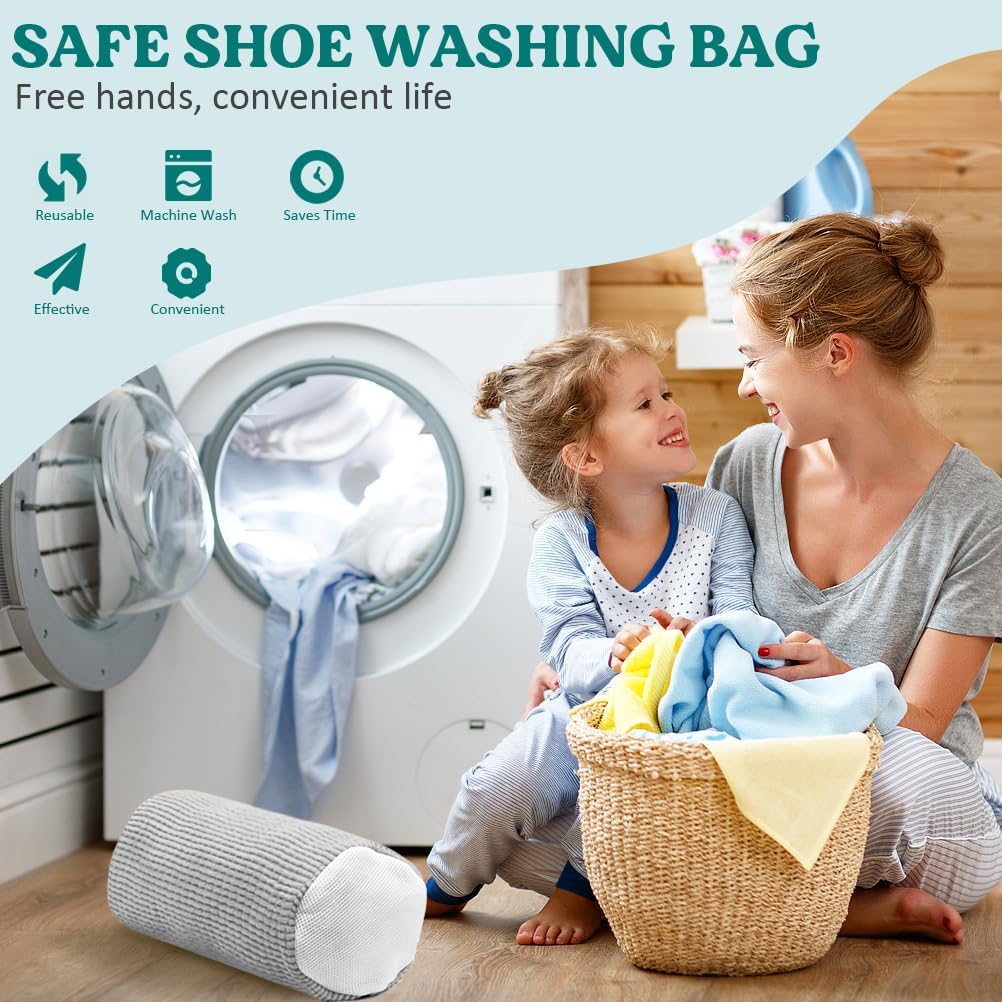 Shoe Washing Machine Bag 2 Pack, Laundry Shoe Bag for Washer and Dryer | 360°Deep Clean Durable Shoes, Reusable Shoe Cleaner Bags, Sneaker Washing Machine Bag, Yellow