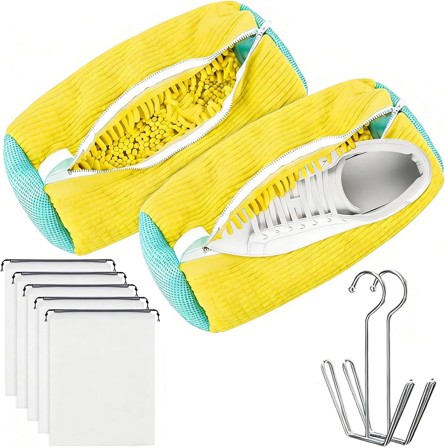 2PCS Shoes Washing Machine Bag Kit,Reusable Washing Shoes Bag,Include 1PC Shoes Dryer Bag and 2 Drying Racks,Laundry Shoes Bag with Durable Zipper for Sneakers and Canvas Shoes