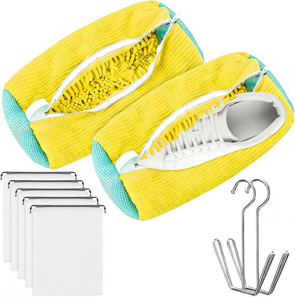 2PCS Shoes Washing Machine Bag Kit,Reusable Washing Shoes Bag,Include 1PC Shoes Dryer Bag and 2 Drying Racks,Laundry Shoes Bag with Durable Zipper for Sneakers and Canvas Shoes
