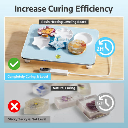 OFFNOVA Resin Heating Mat & Leveling Table, 2-in-1 Resin Tools for Epoxy Resin, Resin Curing Machine for Resin Molds, Undeformed Resin Dryer with Smart Timer & Temperature Control, Silicone Mat