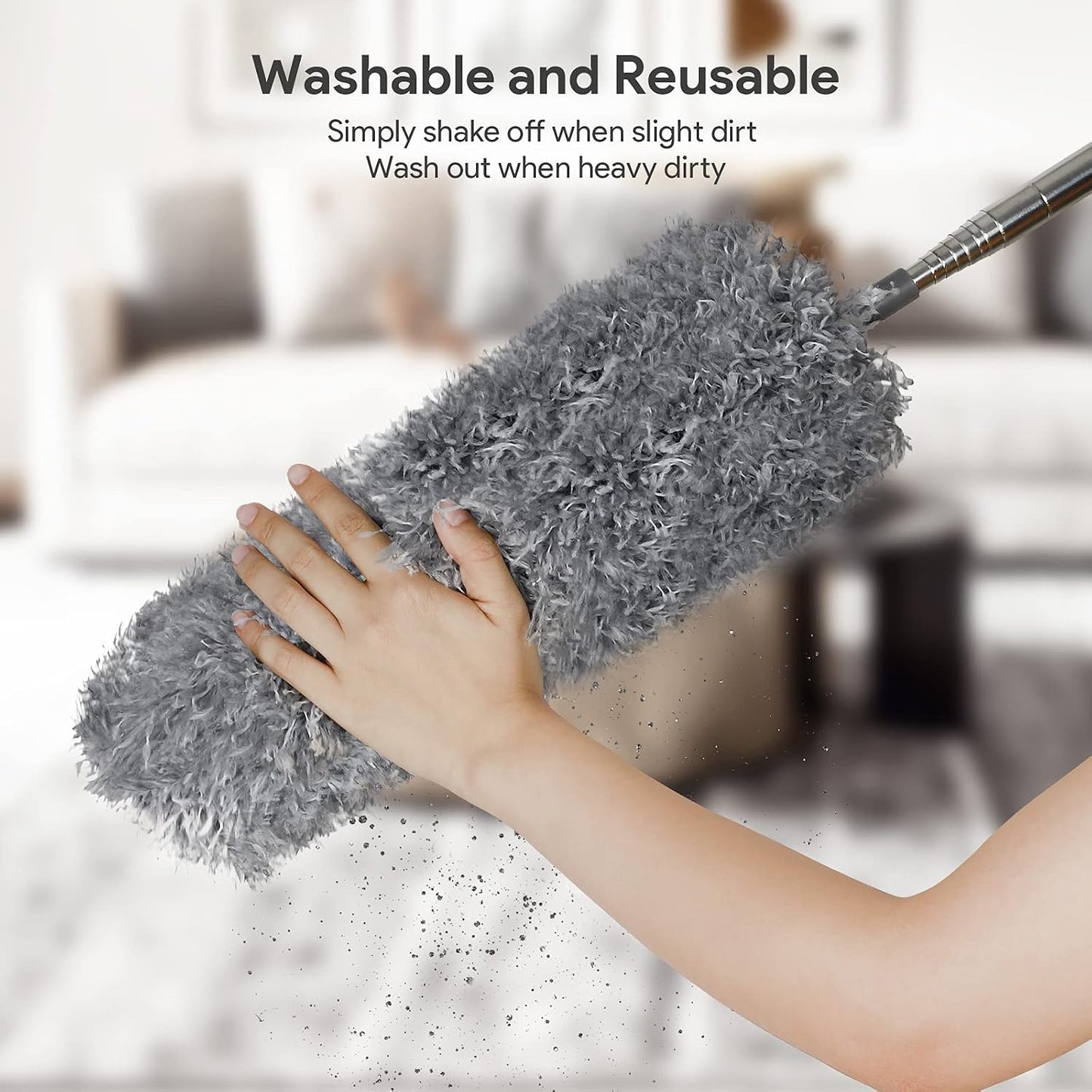 Cobweb Duster with Extension Pole 100 inches, Dusters for Cleaning with 2 Duster Heads, Washable Microfiber Feather Duster for Cleaning Ceiling Fan, High Ceiling, Blinds, Furniture & Cars