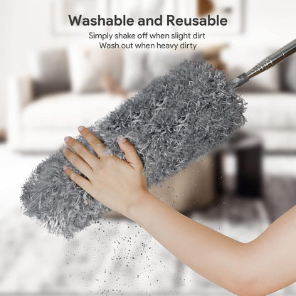 Cobweb Duster with Extension Pole 100 inches, Dusters for Cleaning with 2 Duster Heads, Washable Microfiber Feather Duster for Cleaning Ceiling Fan, High Ceiling, Blinds, Furniture & Cars