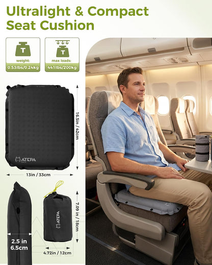 ATEPA Inflatable Seat Cushion | 2" & 2.5" foam core seat pad, Self inflating, Compact, Stadium, Airplane, Travel, Camping, Hiking, Sports events