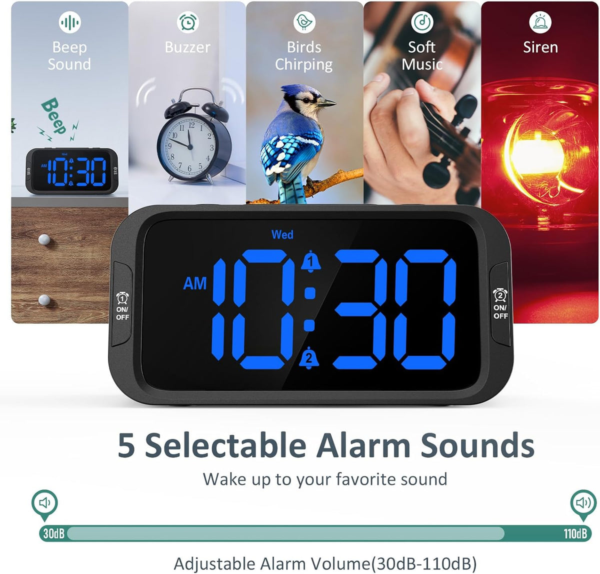 Odokee Digital Dual Alarm Clock for Bedroom with 0-100% Dimmable Display