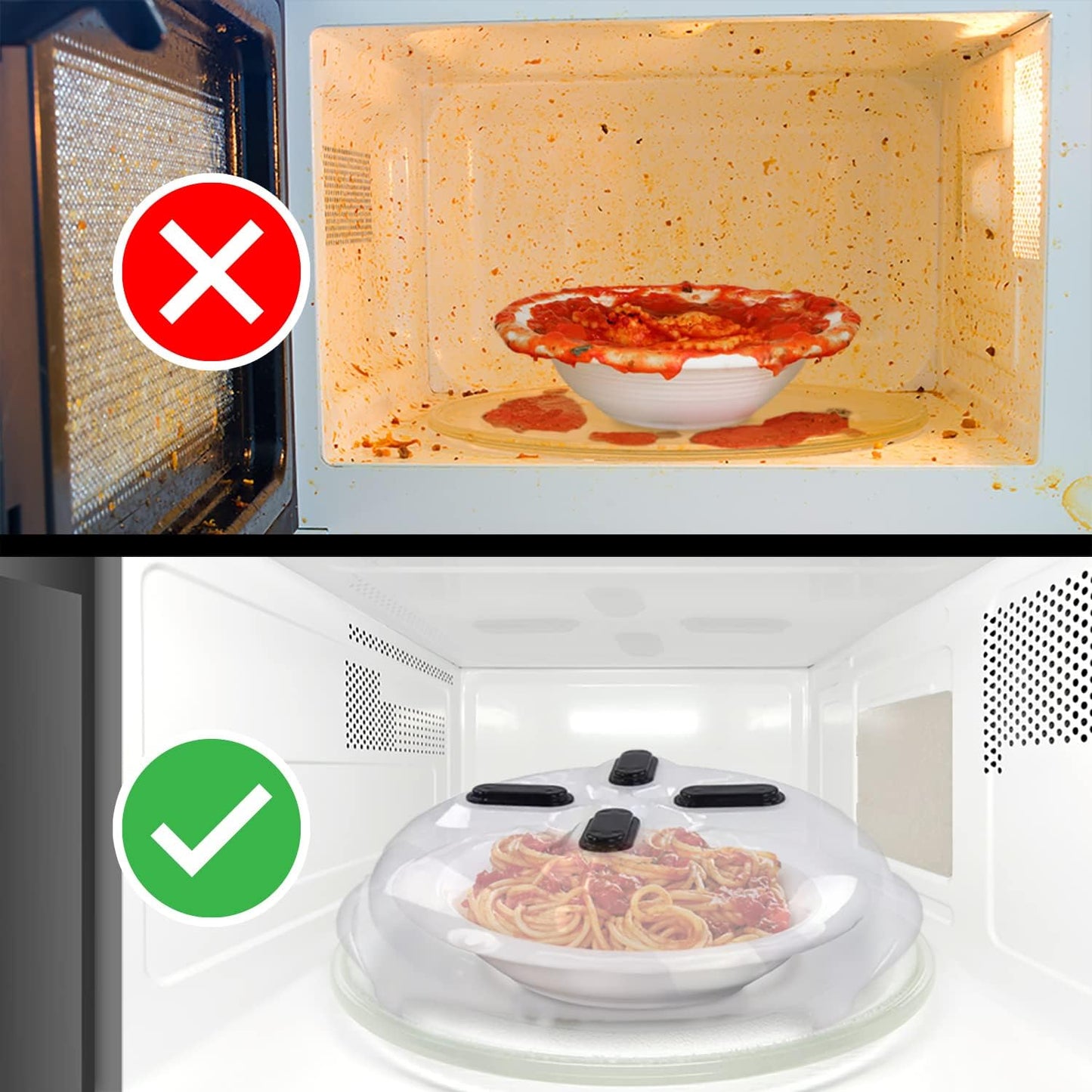 HOVER COVER Magnetic Microwave Splatter Cover for Food - 12" - 2 pack Black | BPA-Free Lid, Vented Plate Guard with Steam Vents, Anti-Splash Microwave Lid, Dishwasher Safe, Space-Saving Magnetic Storage