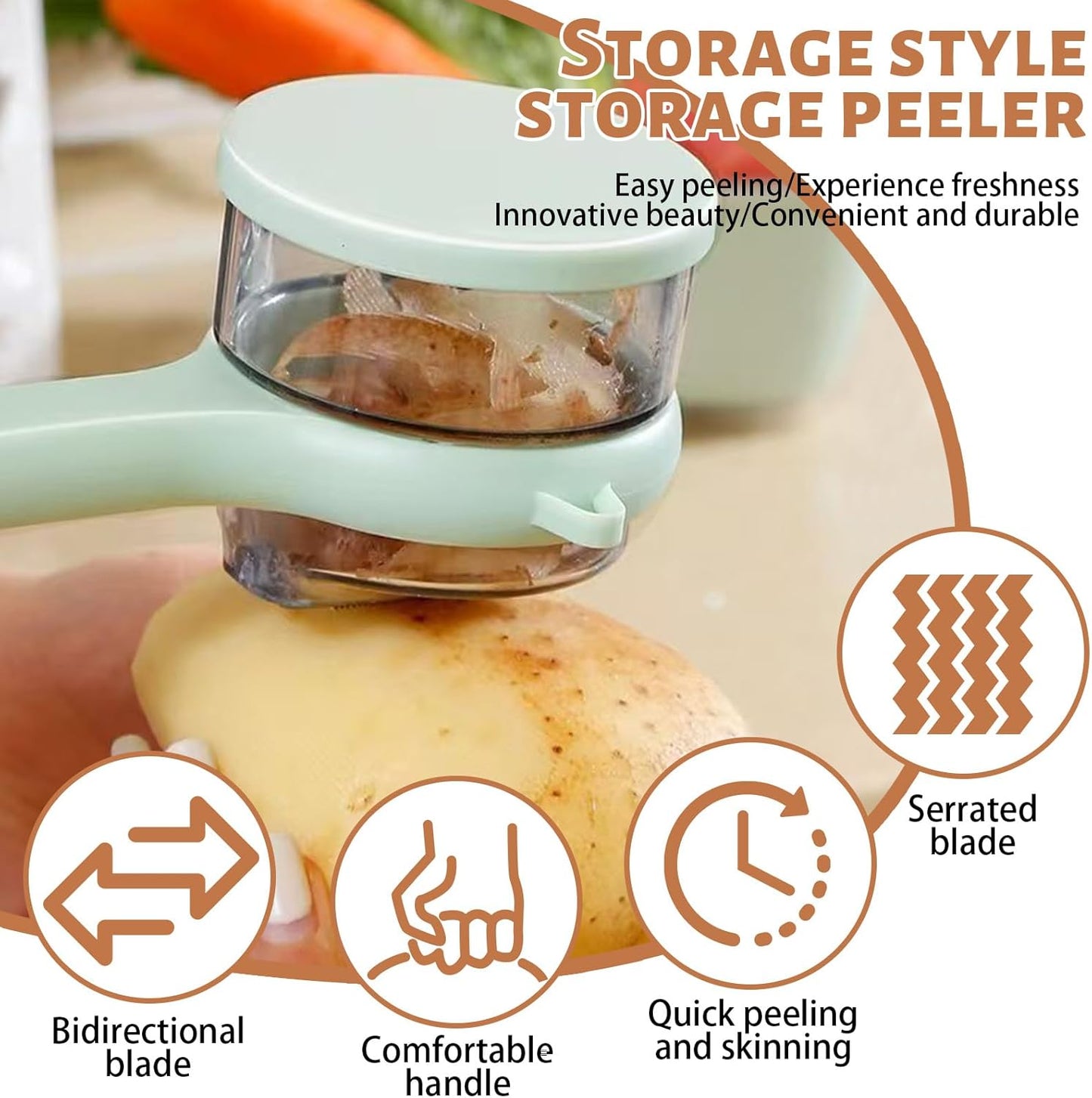 Peeler with Container - New with Box Storage Kitchen Special Fruitpeeler，Vegetable Peeler with Storage Box, Double-Sided Stainless Steel Multi-function Peeler for Home Kitchen (Orange)