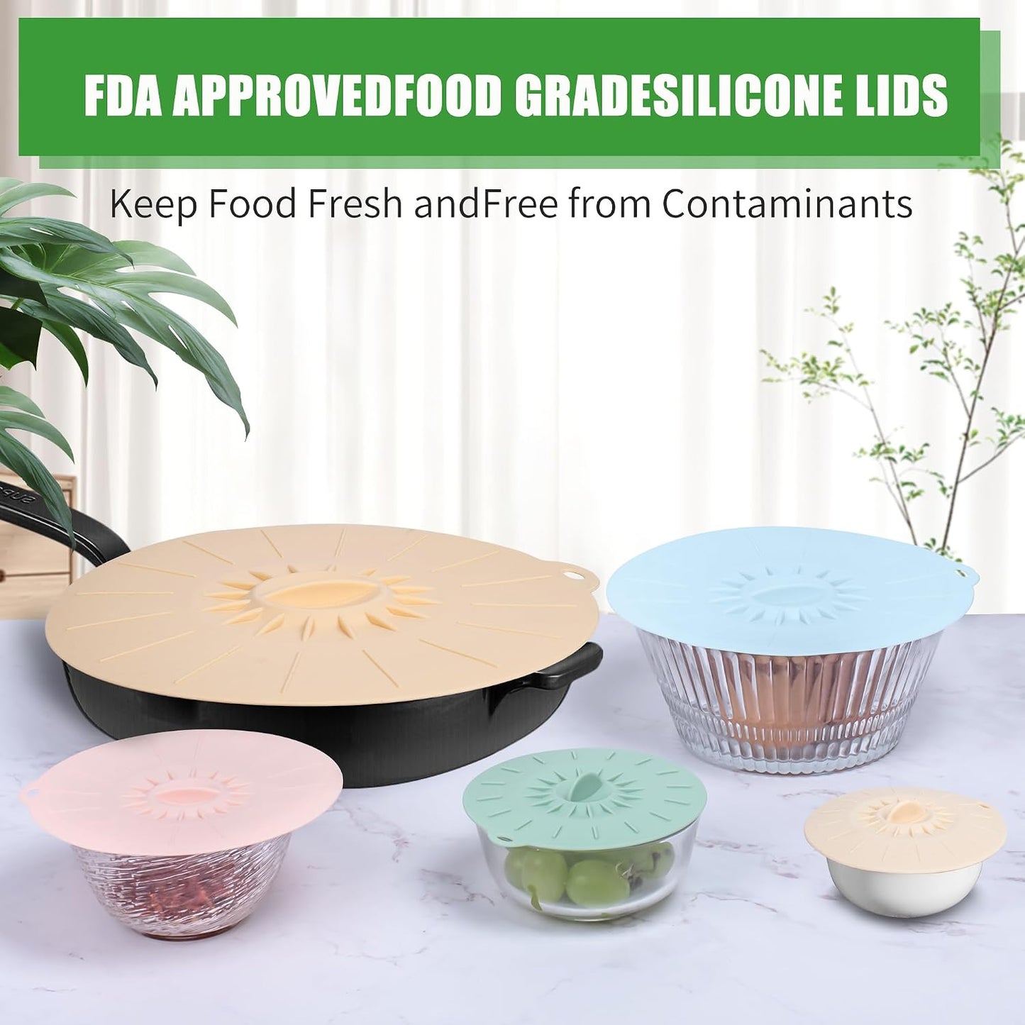 7 Pack Silicone Lids Microwave Splatter Cover, 5 Sizes Reusable Heat Resistant Suction Lids for Bowls Plates Pots Pans Oven Fridge, BPA Free, Ideal Mother's Gift