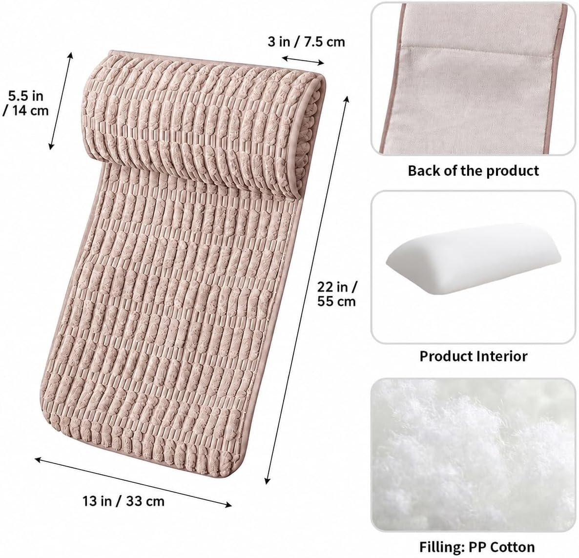 Memiss Recliner Pillow Soft Corduroy Neck Pillow for Recliner (Khaki) | Corduroy cover, PP cotton fill, anti-slip dots, hook and loop fastener, removable washable cover, recliner sofa car chair