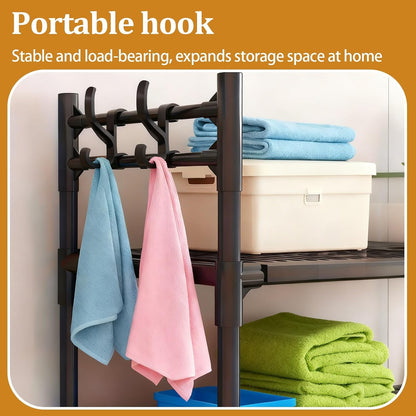 2-Tier Over Washer and Dryer Shelves - Portable Dryer Stand Over Washer with Hooks, Durable Plastic Laundry Organizer for Bathroom/Laundry Room(Black)