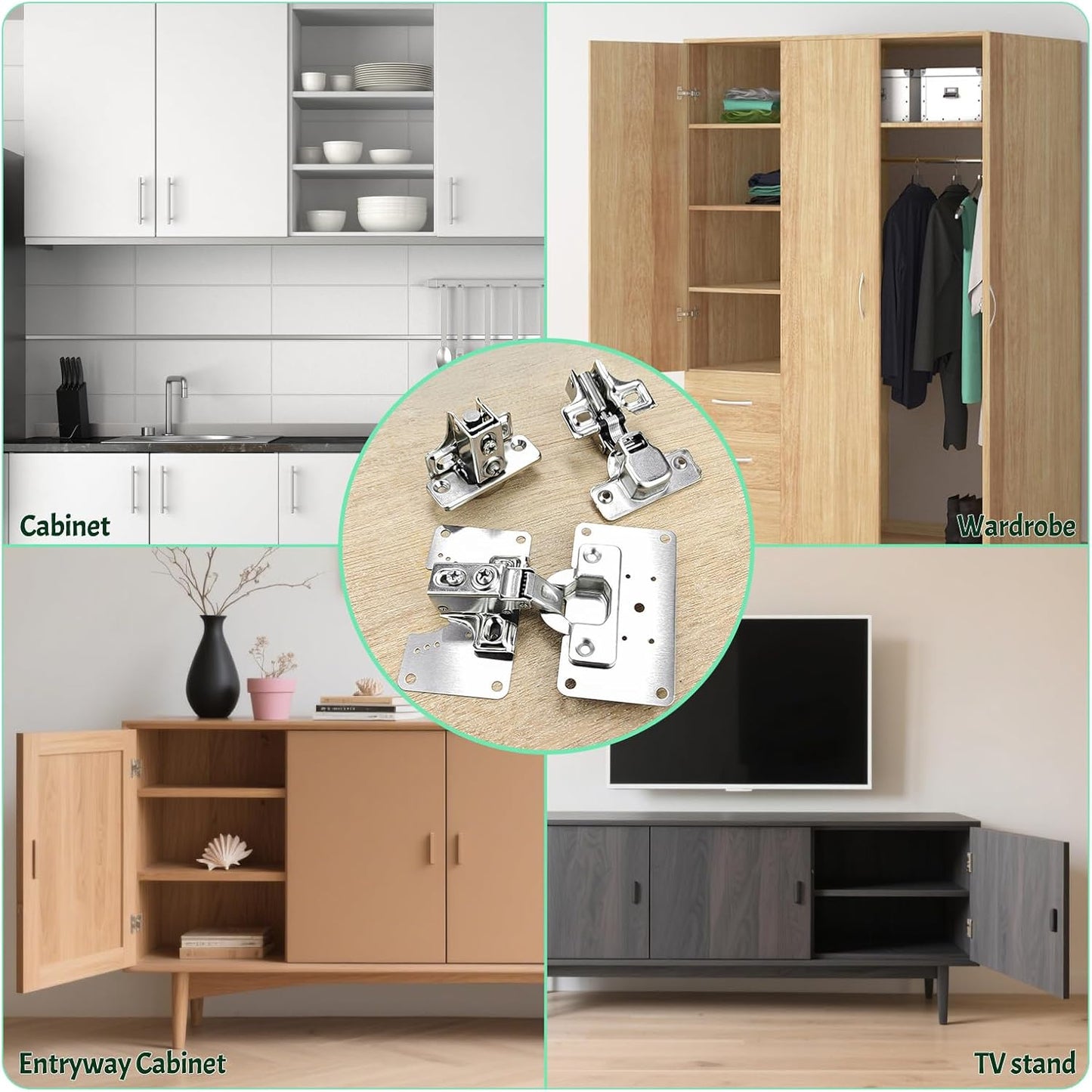 2 Pcs Cabinet Door Hinges, Cabinet Hinge Repair Plate Kit Fix Loose Sagging Cabinet Doors,Hinge Repair Plates for All Home Cabinets,Door Repair Kit Include(4 Repair Panels+2 Hinges+26 Screws) (1)