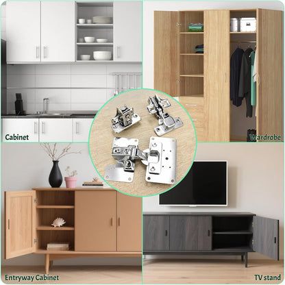 2 Pcs Cabinet Door Hinges, Cabinet Hinge Repair Plate Kit Fix Loose Sagging Cabinet Doors,Hinge Repair Plates for All Home Cabinets,Door Repair Kit Include(4 Repair Panels+2 Hinges+26 Screws) (1)