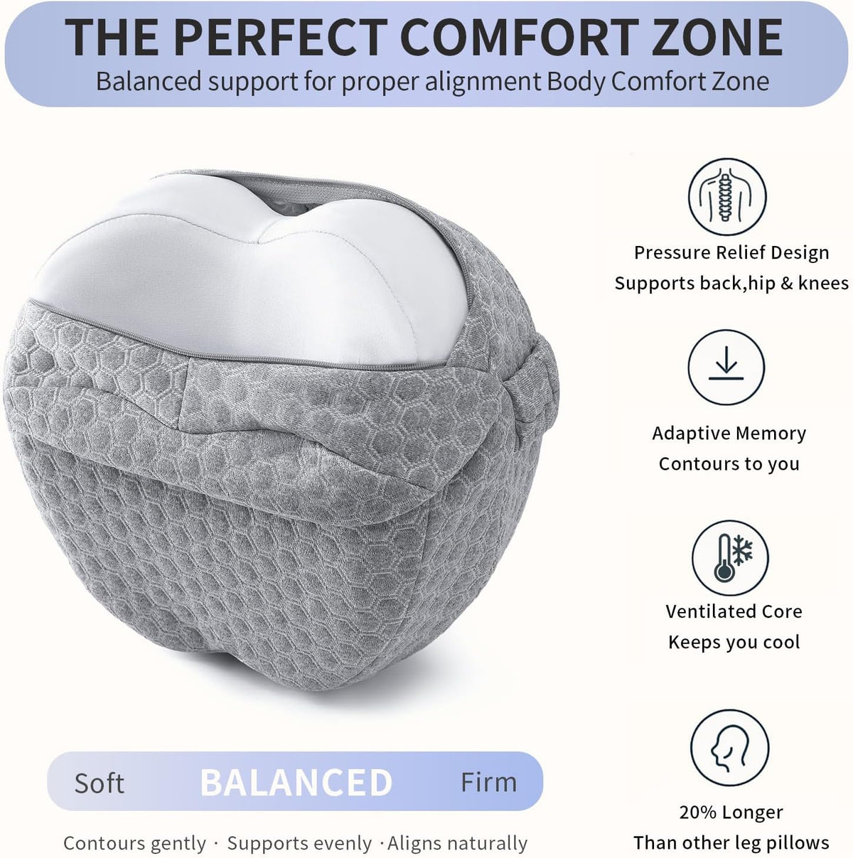 Side Sleeper Heart-Shaped Knee Pillow, Memory Foam Leg Positioning Pillow, Ergonomic Design, Perfect for Side Sleepers and Pregnant Women, Relieve Body Aches and Pains (Gray)
