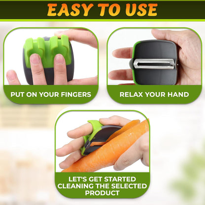 Palm Peeler for Vegetables with Double-Sided Stainless Steel Blades | Finger Potato Peeler for Kitchen, Suitable for Carrot and Fruits, Silicone Body, Non-Slip Grip, Blade Cover, Dishwasher Safe