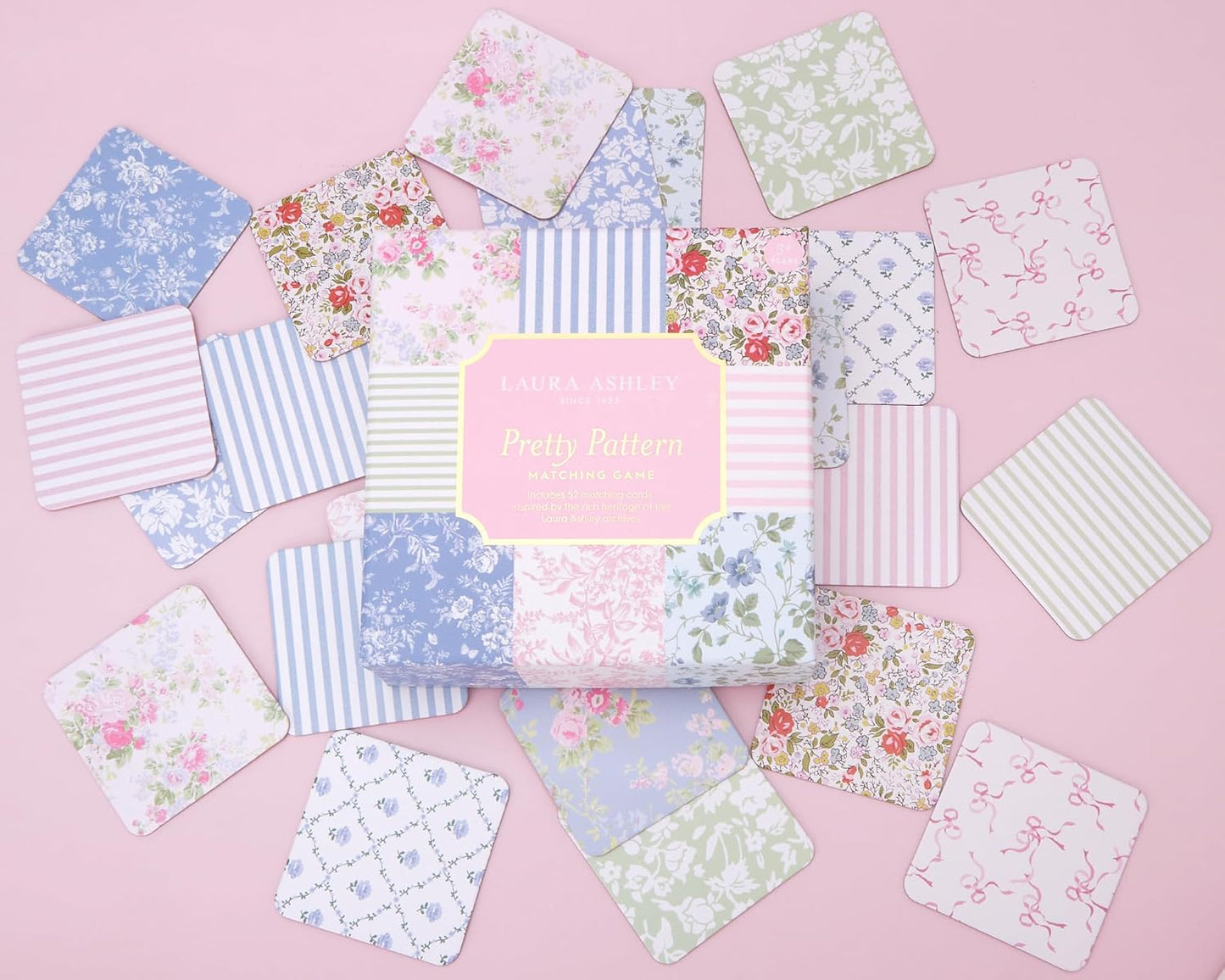 Laura Ashley Pretty Pattern Matching Game – 52 Floral Memory Cards in Decorative Gift Box – Classic Matching Game – Cognitive Brain Training & Family Fun | Classic Concentration Play with Elegant Botanical Artwork, Cognitive Brain Training and Family Fun