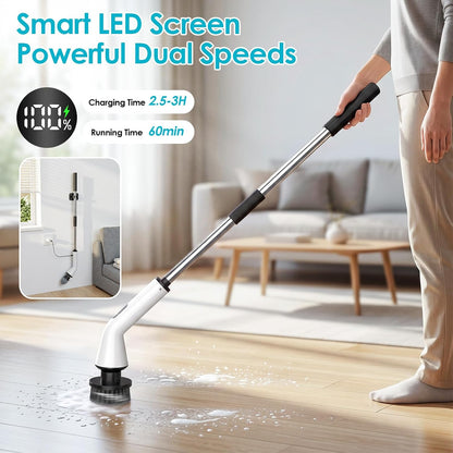 Electric Spin Scrubber for Bathroom,Power Cleaning Brush with 7 Replaceable Brush Heads, Adjustable Long Handle, Cordless Electric Shower Scrubber for Home, Floor, Kitchen & Car