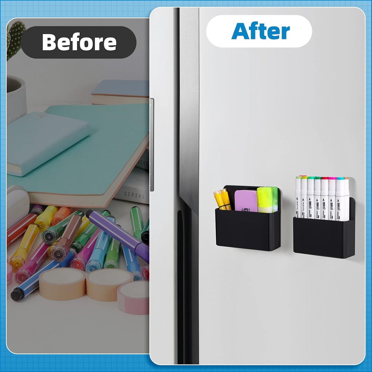 Marbrasse Magnetic Dry Erase Marker Holder,Pen and Eraser Holder for Whiteboard，Magnet Pencil Cup Utility Storage Organizer for Office, Refrigerator, Locker and Metal Cabinets (2 Pack)