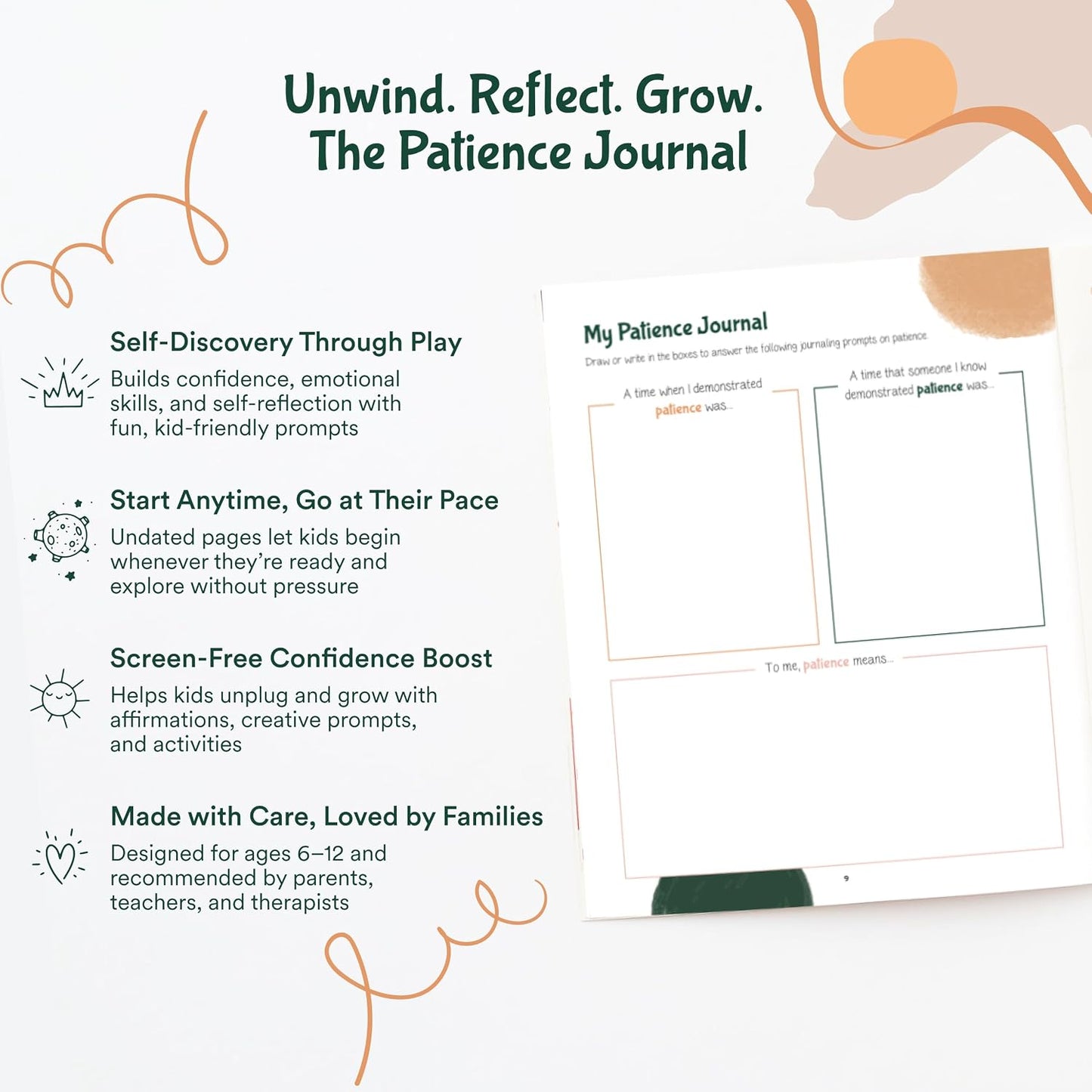 Sonder Kids Wellness Gratitude Journal - Kids Journal for Girls and Boys, Hands-On Activities like Crosswords, Coloring and Nature Prompts, Undated, Ages 6-12, 56 pages
