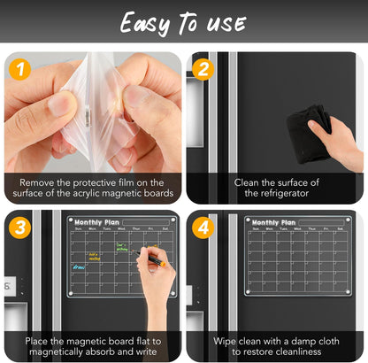 DIYMAG Magnetic Calendar, Fridge Magnets for Whiteboard 4 PCS Dry Erase | Clear Monthly Weekly Daily Memo Acrylic Planning Boards Apartment Essentials for Refrigerator