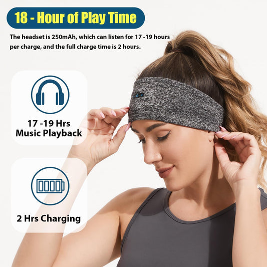 BORAYDA 2-Pack Bluetooth Headband, Bluetooth 5.4 Sleeping Headphones,18 Hours Play Time,HD Stereo, Built-in Microphone, Workout, Running, Sports, Men/Women Giftv